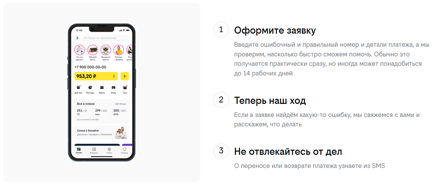 Как можно вернуть ошибочный платеж на билайн